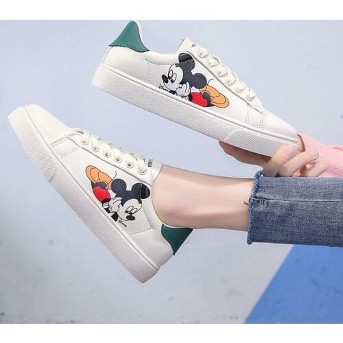 Mouse Mickey Disney Canvas Shoes Women Girls Sneakers Ladies Vulcanized Shoe Low Top Lacing Flat Heel Casual White shoes 35-40
