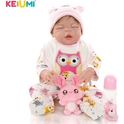 KEIUMI Limited As Sleeping 23 Inch Reborn Baby Full Silicone Body Mohair Reborn Dolls Lovely Kids Playmates Christmas Gifts