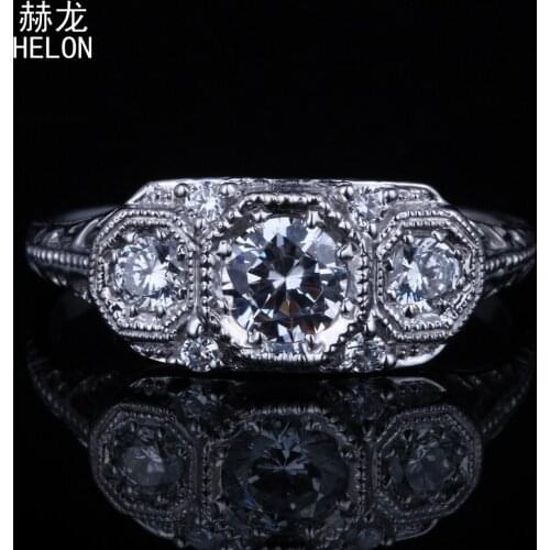 Sterling Silver 925 Vantage Art Deco Three-Stone Round AAA Graded Cubic Zirconia Engagement Wedding Ring For Women Fine Jewelry