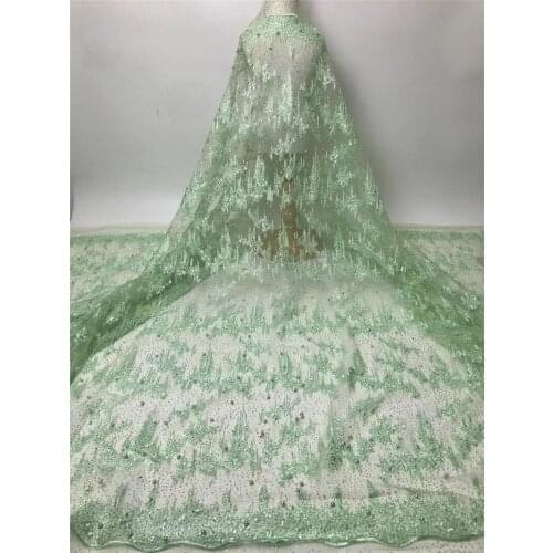 Good Looking 19JRB-2130606 Nigerian Lace Fabric with Beads Fashion Embroidery Material French for Wedding or Party Show Dress