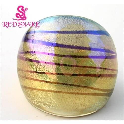 RED SNAKE Fashion Ring Handmade Gold-foil with line drawing Murano Glass Rings