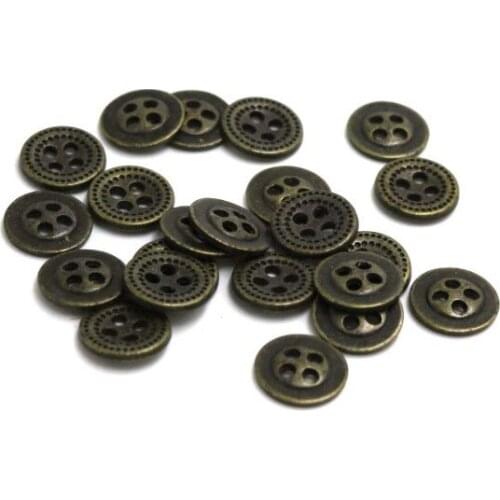 9mm Sewing Metal Buttons Jean Button bronze Tone 4 Holes Round 50pcs