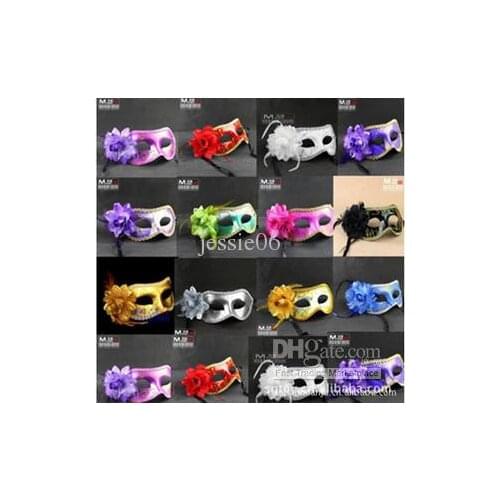 Fashion Women Sexy Mask Halloween Venetian Eye Mask Masquerade Mask with Flower Feather Easter Mask Prom Festival Mask