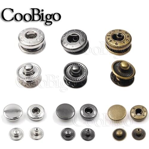 50set Pack Metal Press Studs Sewing Button Snap Fasteners Sewing Leather Craft Clothes Bags Garment 10mm 12mm 15mm