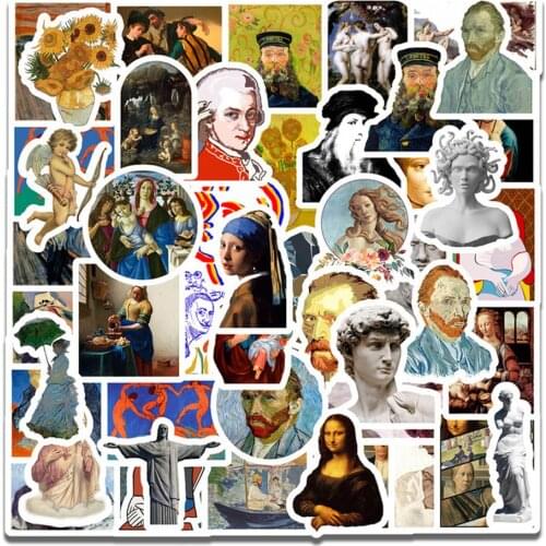 50pcs Vincent Willem van Gogh Laptop Stickers DIY Sticker for Toys Bags Phone Desk Laptop Cars Bicycle Waterproof