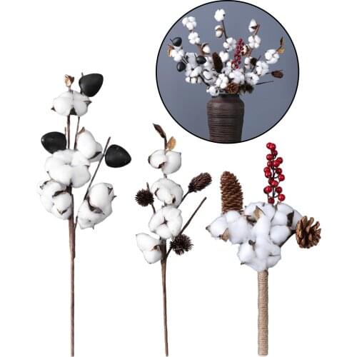 Natural Dry Cotton Stems with Cotton Heads, Fake Cotton Flowers, Cotton Plant
