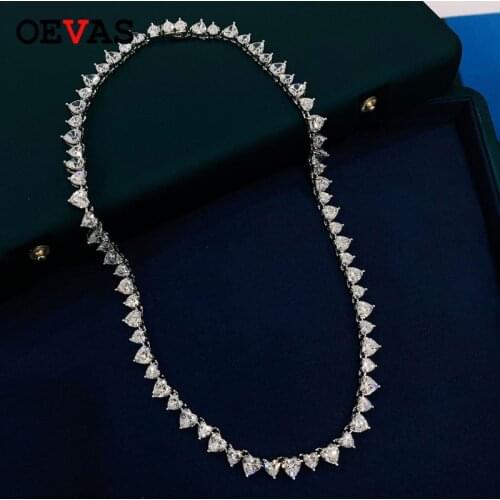 OEVAS 100% 925 Sterling Silver Sparkling Full Heart High Carbon Diamond 5A Zircon Bridal Necklace Wedding Party Fine Jewelry