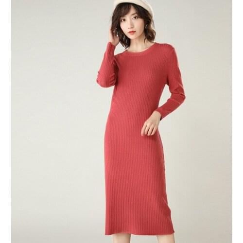 2021 Autumn Winter Hot Women Long Knit Maxi Sweater Dress Knitted a Line Dress Ribbed Thick Christmas Pullover Simplicity