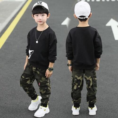 Boys Fall Camouflage Clothing Set 2 Pcs Male Kids Long Sleeve Sweatshirt + Casual Pants Twinset Spring Children Sports Suit P152