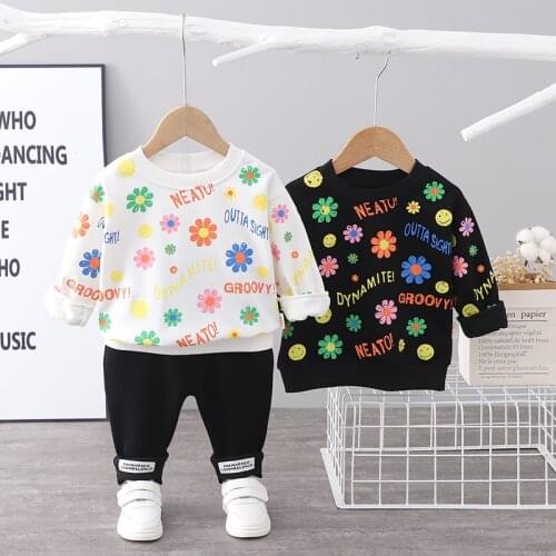2021 Autumn Baby Girls Back to School Outfit Kids Fashion Cartoon Print Long Sleeved Sweatershirts + Pants 2PCS Infant Clothing