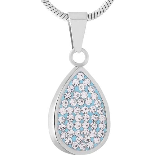 IJD9457 Inlay Blue Crystal Teardrop Cremation Necklace Hold Human/Pet AshKeepsake Stainless Steel Memorial Urn Jewelry Pendant