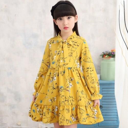 Girl dress autumn 2020fashion childrens clothing childrens flower dress chiffon princess costume 6 8 10 12 years old