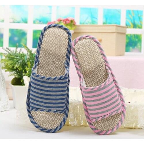 New Style Japanese And Korean Striped Home Linen Women Slippers Home Couples Slip-resistant Simple Indoor Sandals And Slippers