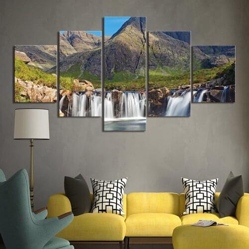 Poster Canvas Paintings Modular Room Decor 5 Piece Waterfall scenery Picture Wall Art Framed HD Prints Home Decor