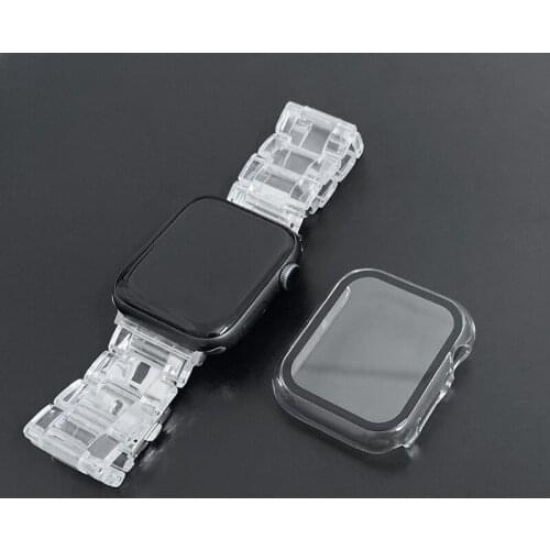 Transparent Strap 3D Tempered Glass Protective Case for Apple Watch Band 42mm 44mm Wristband for iWatch SE 6 5 4 3 2 1 38/40mm