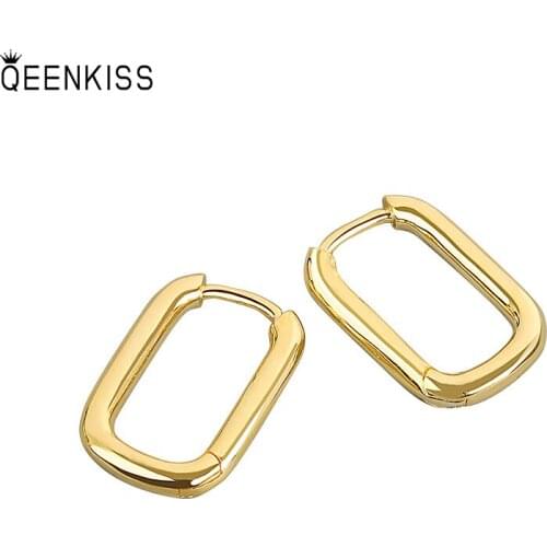 QEENKISS EG6139Fine Jewelry Wholesale Fashion Woman Girl Birthday Wedding Gift Simplicity Oval18KT Gold White Gold Hoop Earrings