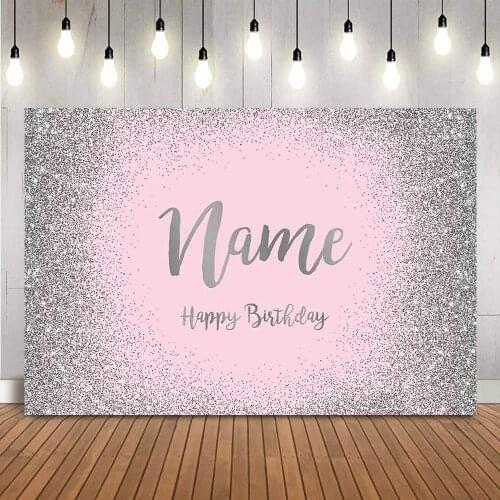 Pink Birthday Background Sliver Happy Birthday Customize Photo Booth Background Personalize Wedding Bridal Shower Photo Booths