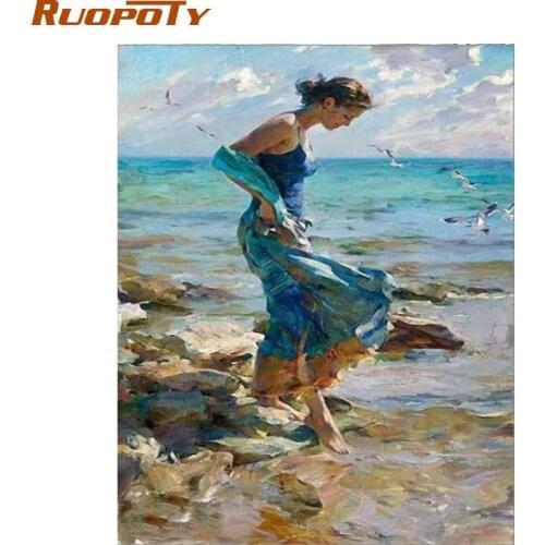 RUOPOTY Frame Girl DIY Painting By Numbers Figure Painting Modern Wall Art Canvas Hand Painted Paint By Number For Home Decor