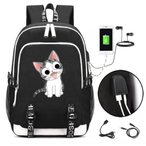 Chis Sweet Home Cat Girl nicorn Backpack Bag Rucksack w/ USB Fashion Port and Lock / Headphone Anime Book Bag Laptops Gift