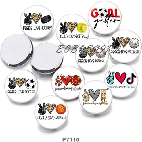 SPORT Baseball Basketball Soccer 12mm18mm 20mm Snap button jewelry DIY Bracelet Round photo glass cabochons P7110