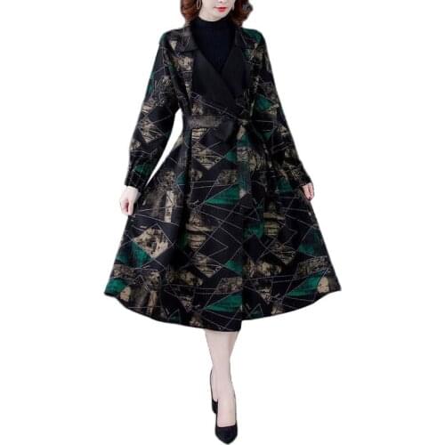 Trench Coat Women 2021 New Spring Autumn Fashion printing Female Windbreaker Overcoat Casual Loose With Belt Ladies Outerwear