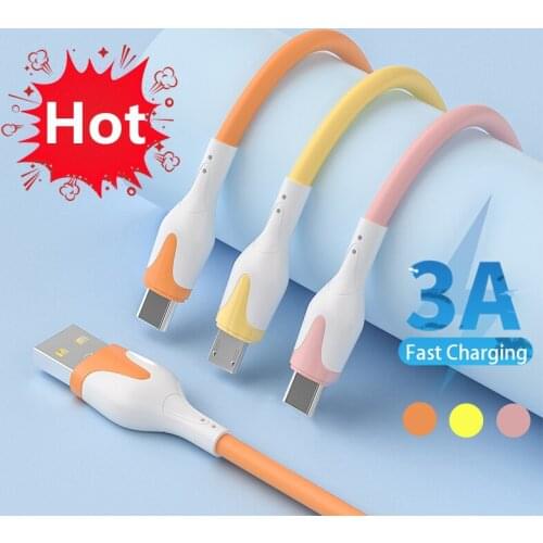 3A Micro USB Charger Quick Charge Cable Smart Phone Data Tran Liquid Silicone Data Cord Fast Charging Line For iPhone 12 Xiaomi