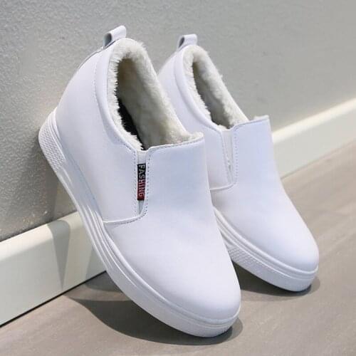 Platform Shoes Woman College Style Winter Keep Warm Casual Loafers Leather Shoes Slip-On Ladies Flats Platform Shoes NVX302
