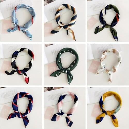 Women Striped Square Scarf Imitated Silk Scarves Leopard Stewardess Hostess Ladies Office Neckerchief Foulard Bandana 50*50cm