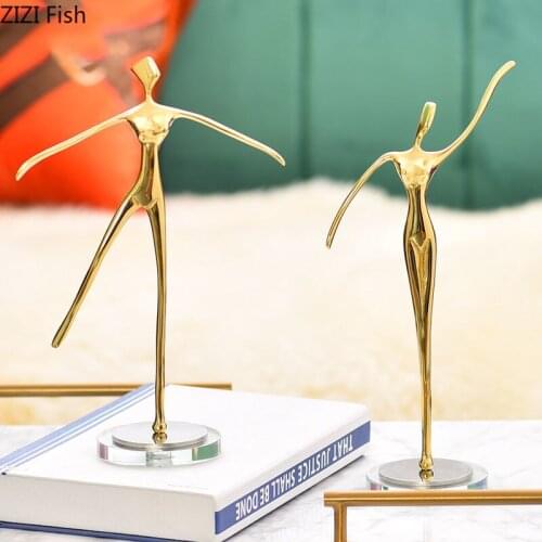 Golden Figures Abstract Statue Desktop Decor Dancer Portrait Copper Ornaments Metal Sculpture Home Decoration Accessories Modern