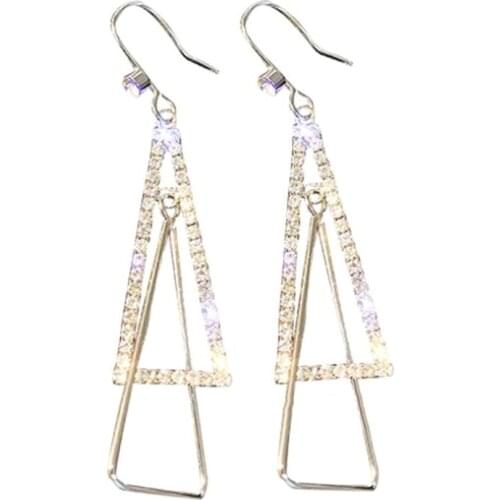 Gold Silver Colour Needle Fashion Geometric Earrings Exaggerated Rhinestone Zircon Triangle Long Section Womens Earrings