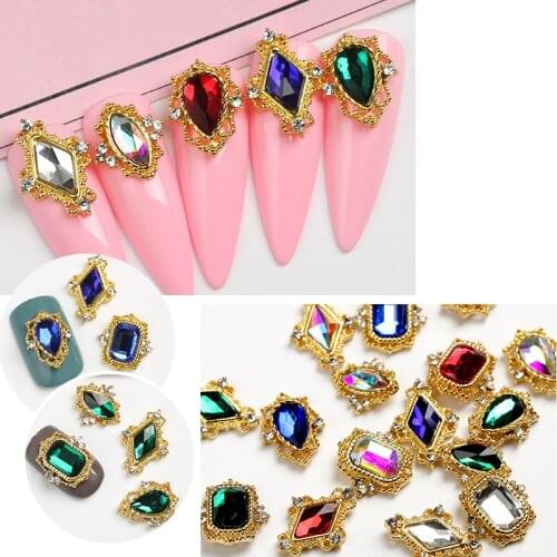 10pcs AB Crystal Nail Art Jewelry Shiny Holographic Rhinestones for Nails Ornament Glass Gems Diamond Alloy Manicure Decorations