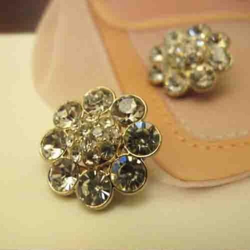 NEW designer 25mm crystals gold metal flower charms shank buttons garment ornament accessories 12pcs lot