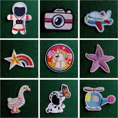 2pcs Cartoon Patch Iron On Patches For Clothes Cute Patches Stripe Badge Stickers Embroidery Sew On Clothes Applique Decor Diy