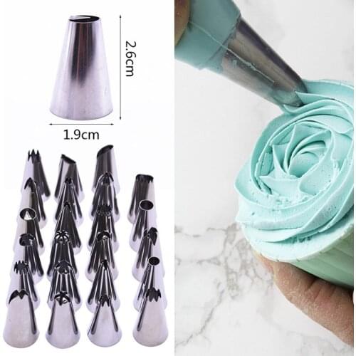 8/16/26pcs Stainless Steel Small Flower Mouth Cream Piping Nozzles Pink Pastry Bags For DIY Wedding Birthday Cake Decor Tool Set