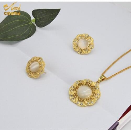 ANIID Women Earrings Jewelry Necklace Set Flower Wedding Collection Set Dubai African Jewelry Ethiopian Gold Bridal Jewelery