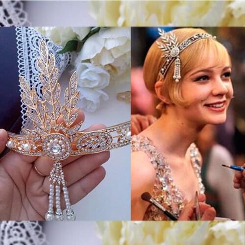 Art Deco 1920s Flapper Great Gatsby Leaf Wedding Bridal Tiara Pearl Headpiece Headband