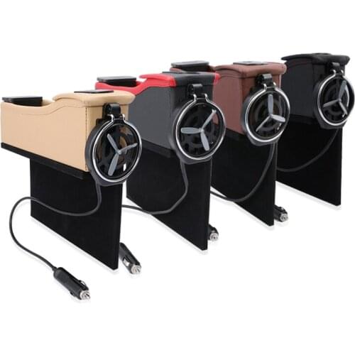 Car Storage Box USB with Charging with Digital Display Storage Box Multi-function Slit Water Cup Holder Car Leather