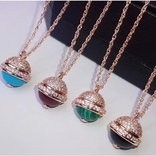 Brand Pure 925 Sterling Silver Jewelry For Women Colorful Ball Pendants Rose Gold Necklace Luxcy Beads Necklace Party Jewelry