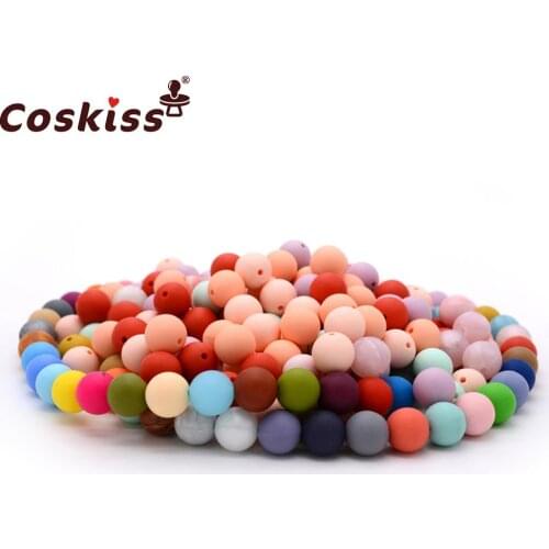 Coskiss Infant Teether Silicone Beads 20pc 12mm Round Silicone Baby Teething Beads Food Grade Nursing Chew Baby Teether
