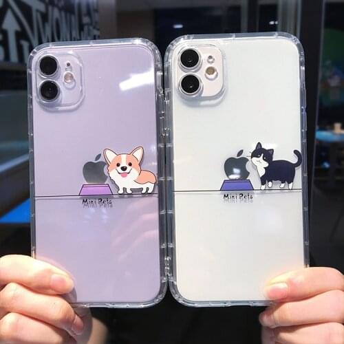 Cute Cartoon Animal Cat Gog Pig Phone Case For iPhone 11 Pro Max X XS XR 12 Mini Pro Max 7 8 Plus Couple Transparent Soft Cover