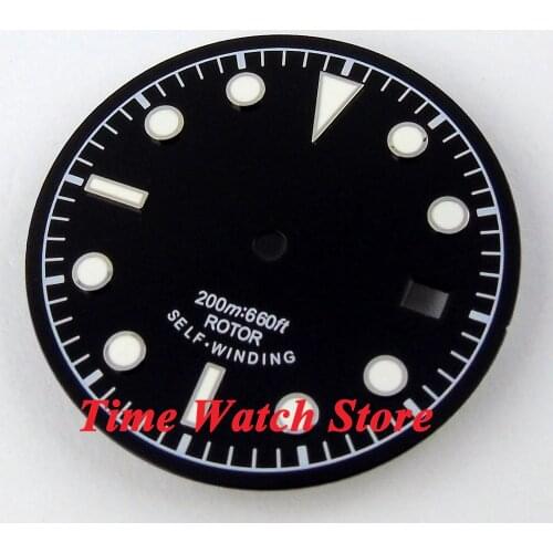 30.4mm black sterial dial luminous white marks Watch Dial fit ETA 2824 2836 MIYOTA 8215 821A Automatic Movement D25