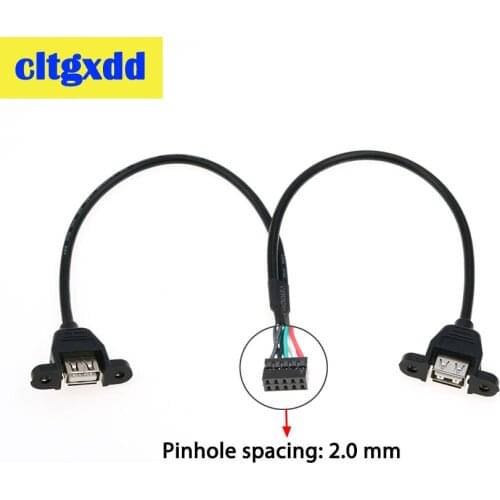 Cltgxdd Motherboard Internal 9pin USB Cable Host Adapter Pitch 2.54mm 2.0mm to Dual Port USB 2.0 A Female Panel Mount Cable