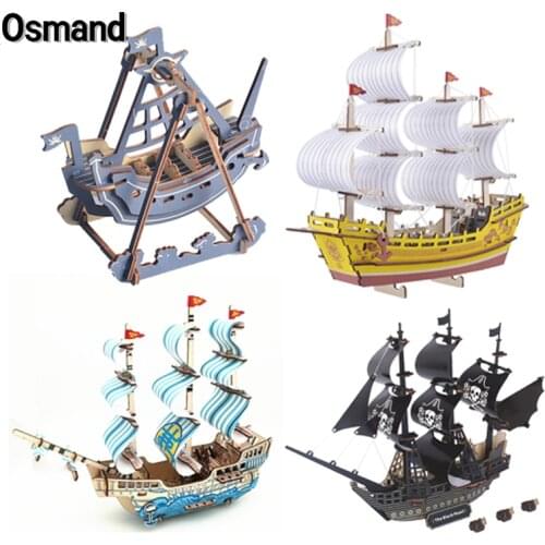 3D Wooden Puzzle Sailing Ship Model Building Kit Black Pearl Pirate Boat Jigsaw Educational Diy Toys for Kids Xmas Gifts