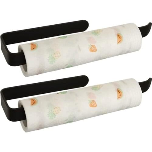 Paper Towel Holder Under Cabinet Mount Self Adhesive Matte Black Set of 2, Rugged Aluminum Alloy, Suitable for Kitchen