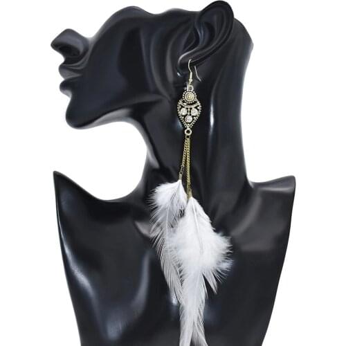 Ethnic Bohemian Feather Drop Earrings for Women Vintage Rhinestone Long Tassel Hanging Earring pendientes Party Jewelry Gift
