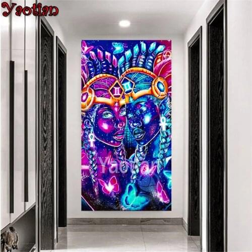 Indian Feathers Pretty Sisters 5D DIY Diamond Painting Kit Full Square Round embroidery mosaic Cross stitch Paint home decor