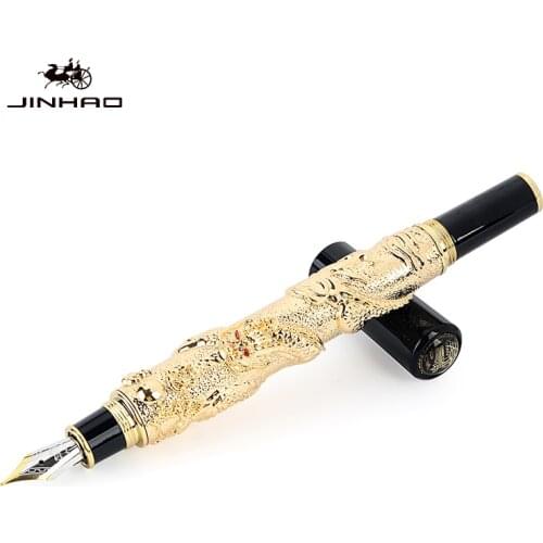 Jinhao Noble Brand Gold Dragon Business Gift Fountain Pen 0.5mm Fine Nib Metal Gold Writing Ink Pens School Office Stationery