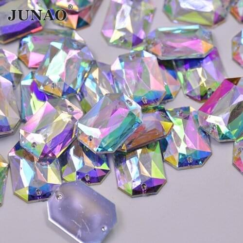 JUNAO 100pcs 18*25mm Sewing Big Crystal AB Rhinestones Applique Flatback Acrylic Gems Sew On Crystals Stones for Clothes Crafts