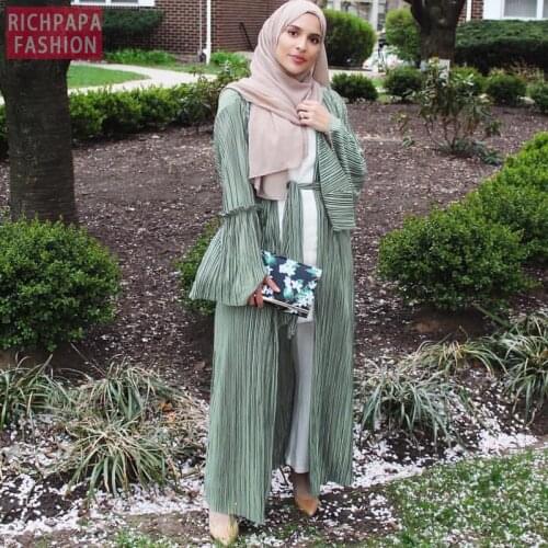 Kaftan Abaya Kimono Dubai Women Pleated Cardigan With Hijab Muslim Dress Robe Musulmane Longue Turkish Islamic Clothing