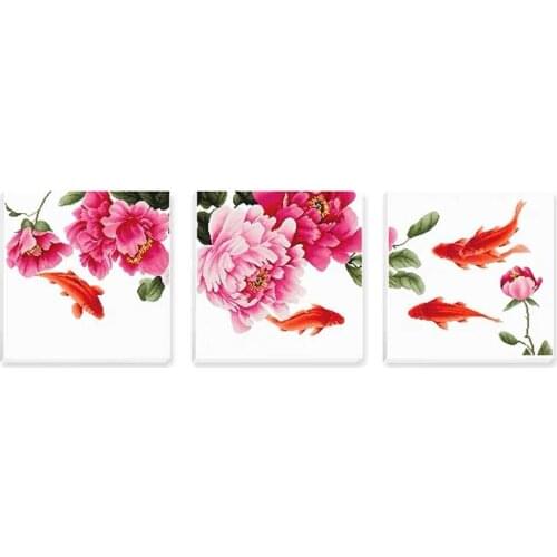 Koi Carp Fluffy Plum Blossom Goldfish Lotus Flower Stamped Cross Stitch Kit Embroidery needlework set